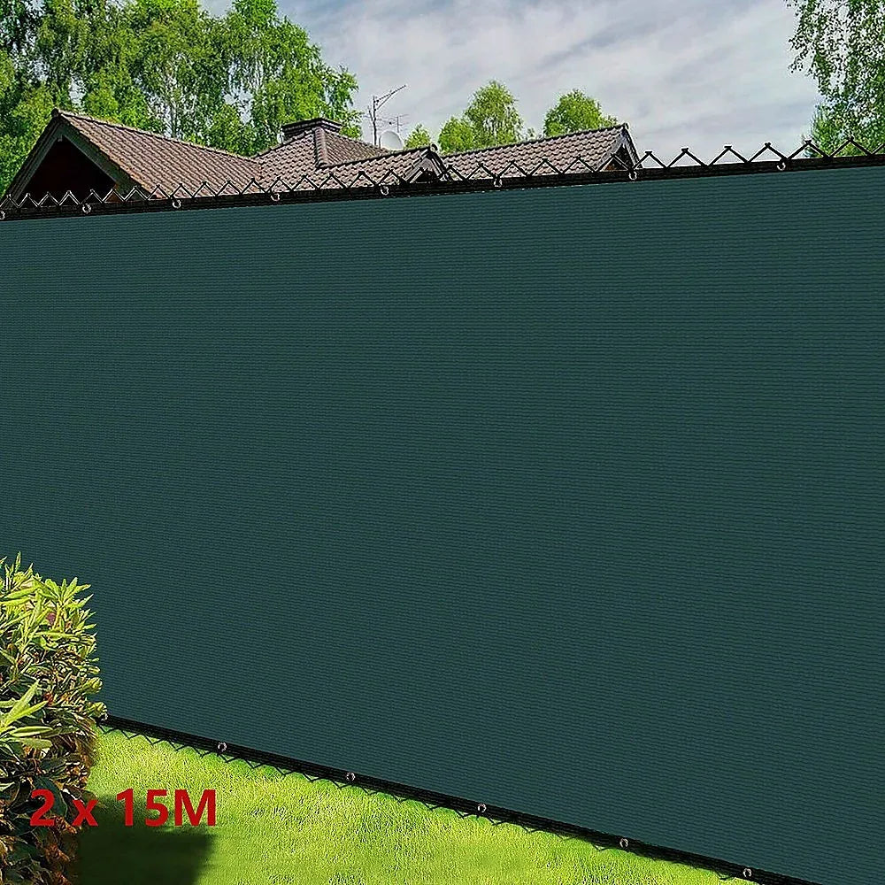 15m x 2m Fence Windscreen Privacy Screen Shade Cover Dark Green Fabric Mesh Garden - Mekamart Australia