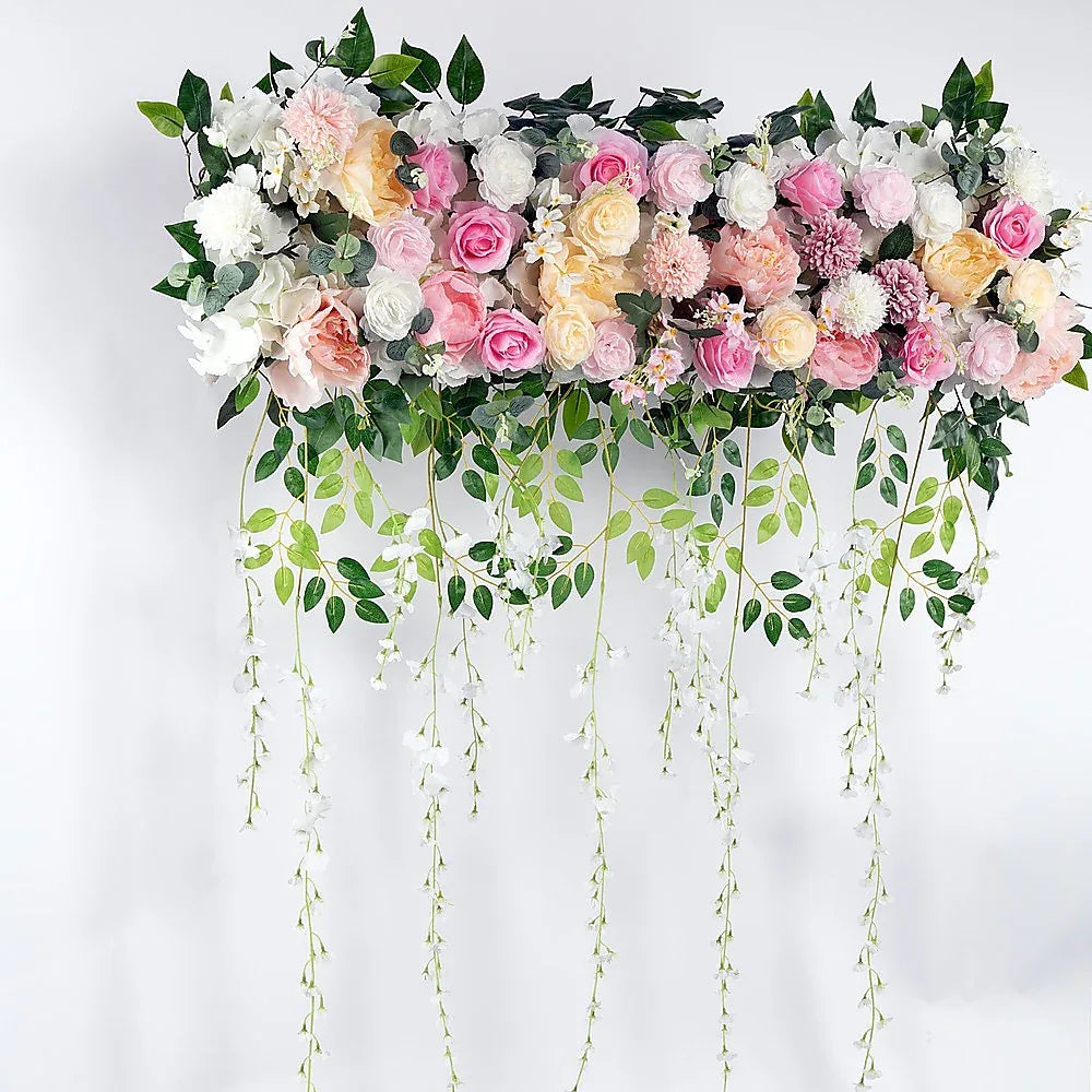 1M Artificial Flower Runner Arrangement Panel Wall Rose DIY Wedding Party Décor - Mekamart Australia