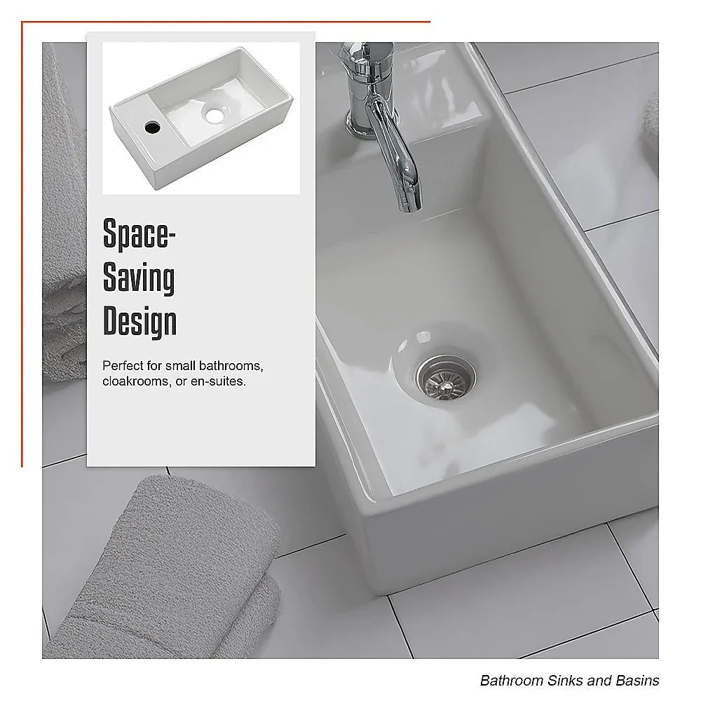 Small Compact Bathroom Cloakroom Hand Wash Basin Sink Ceramic Wall Hung - Mekamart Australia