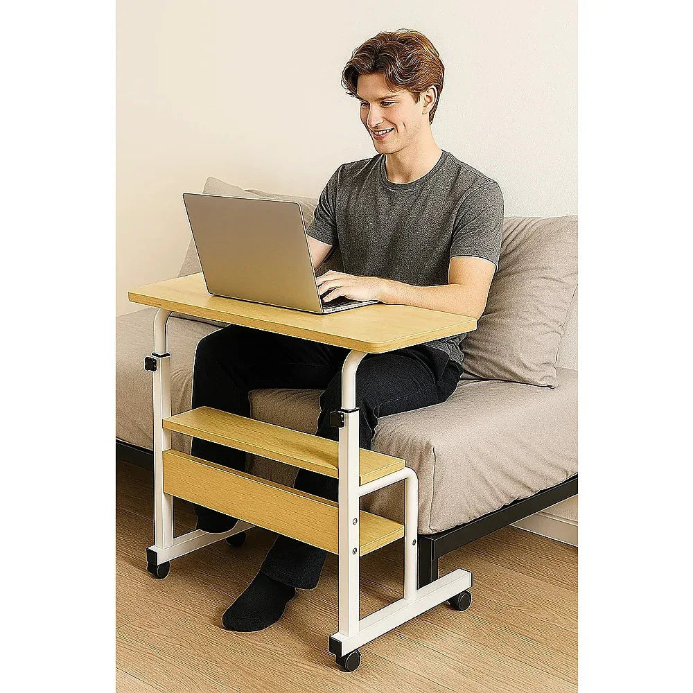 Height Adjustable Rolling Overbed Table – 60cm Mobile Computer & Study Desk on Wheels - Mekamart Australia