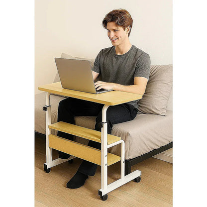 Height Adjustable Rolling Overbed Table – 60cm Mobile Computer & Study Desk on Wheels - Mekamart Australia