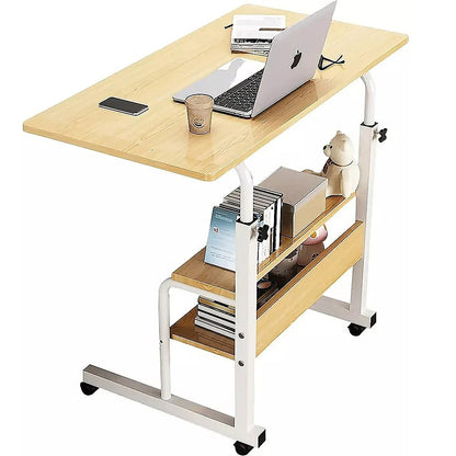 Height Adjustable Rolling Overbed Table – 60cm Mobile Computer & Study Desk on Wheels - Mekamart Australia