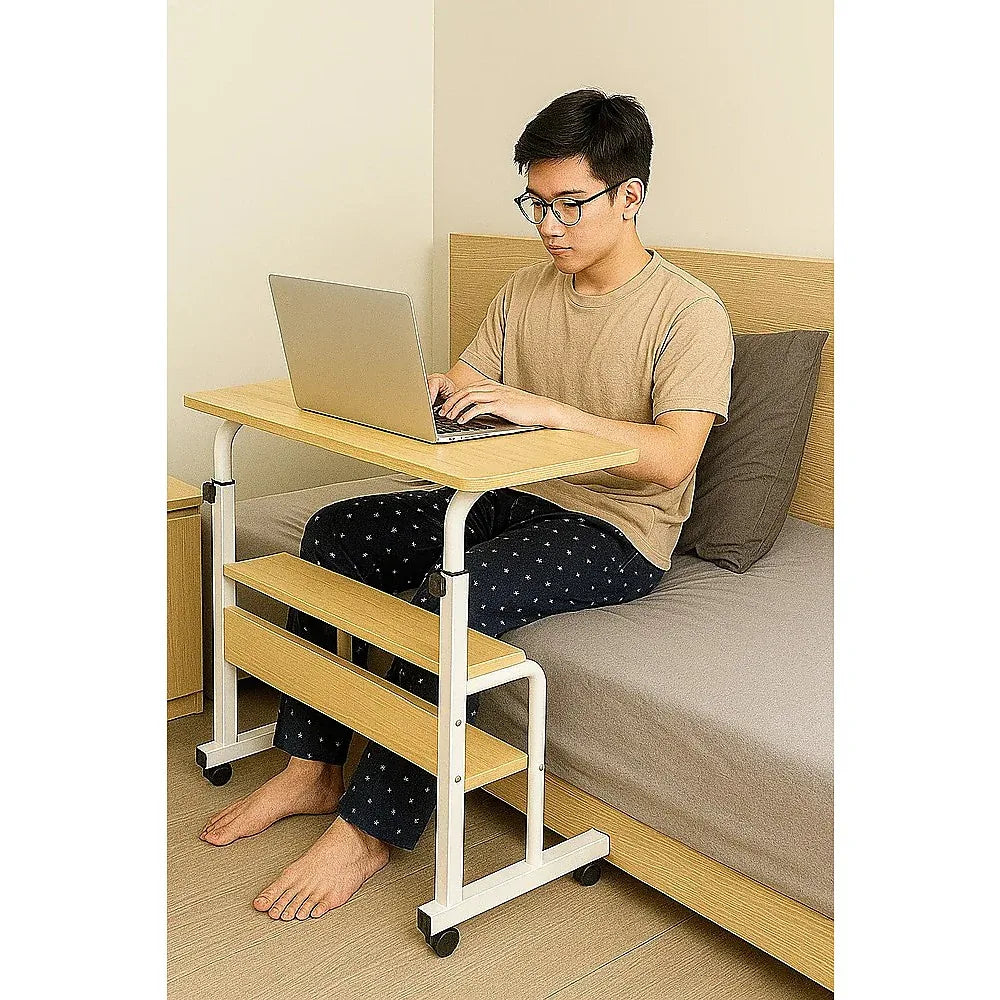 Height Adjustable Rolling Overbed Table – 60cm Mobile Computer & Study Desk on Wheels - Mekamart Australia