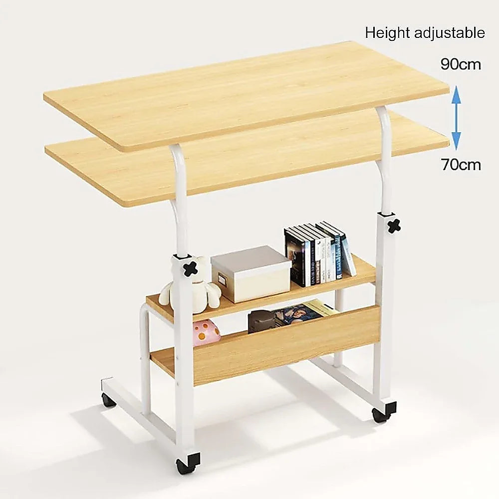 Height Adjustable Rolling Overbed Table – 60cm Mobile Computer & Study Desk on Wheels - Mekamart Australia