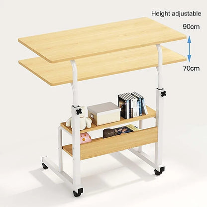 Height Adjustable Rolling Overbed Table – 60cm Mobile Computer & Study Desk on Wheels - Mekamart Australia