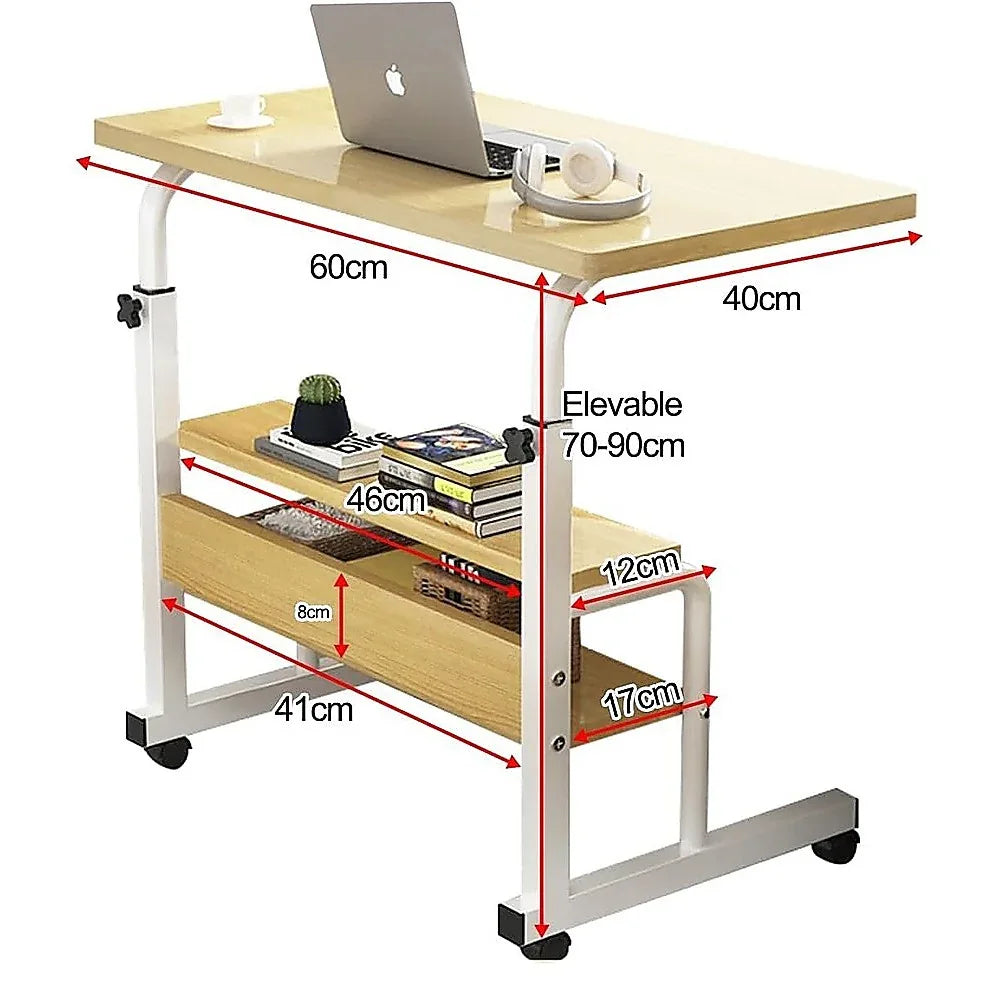 Height Adjustable Rolling Overbed Table – 60cm Mobile Computer & Study Desk on Wheels - Mekamart Australia