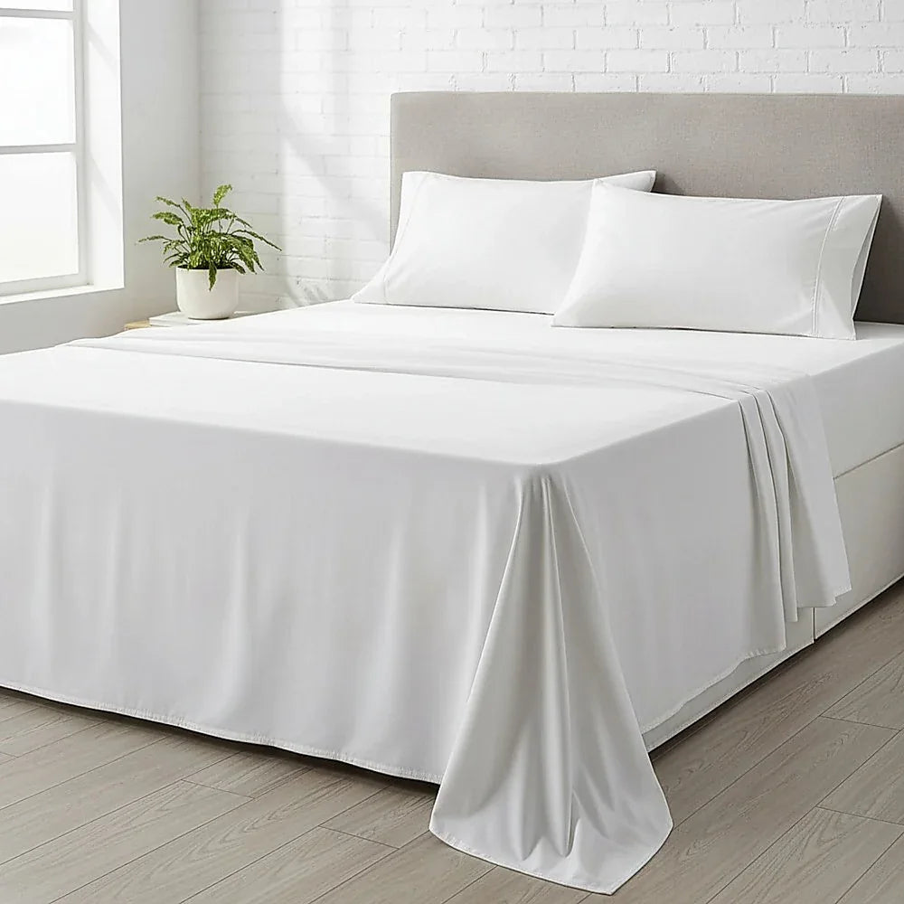 King Bed Sheet Set – 1800 Series Microfiber, Deep Pocket, Soft & Breathable, White - Mekamart Australia