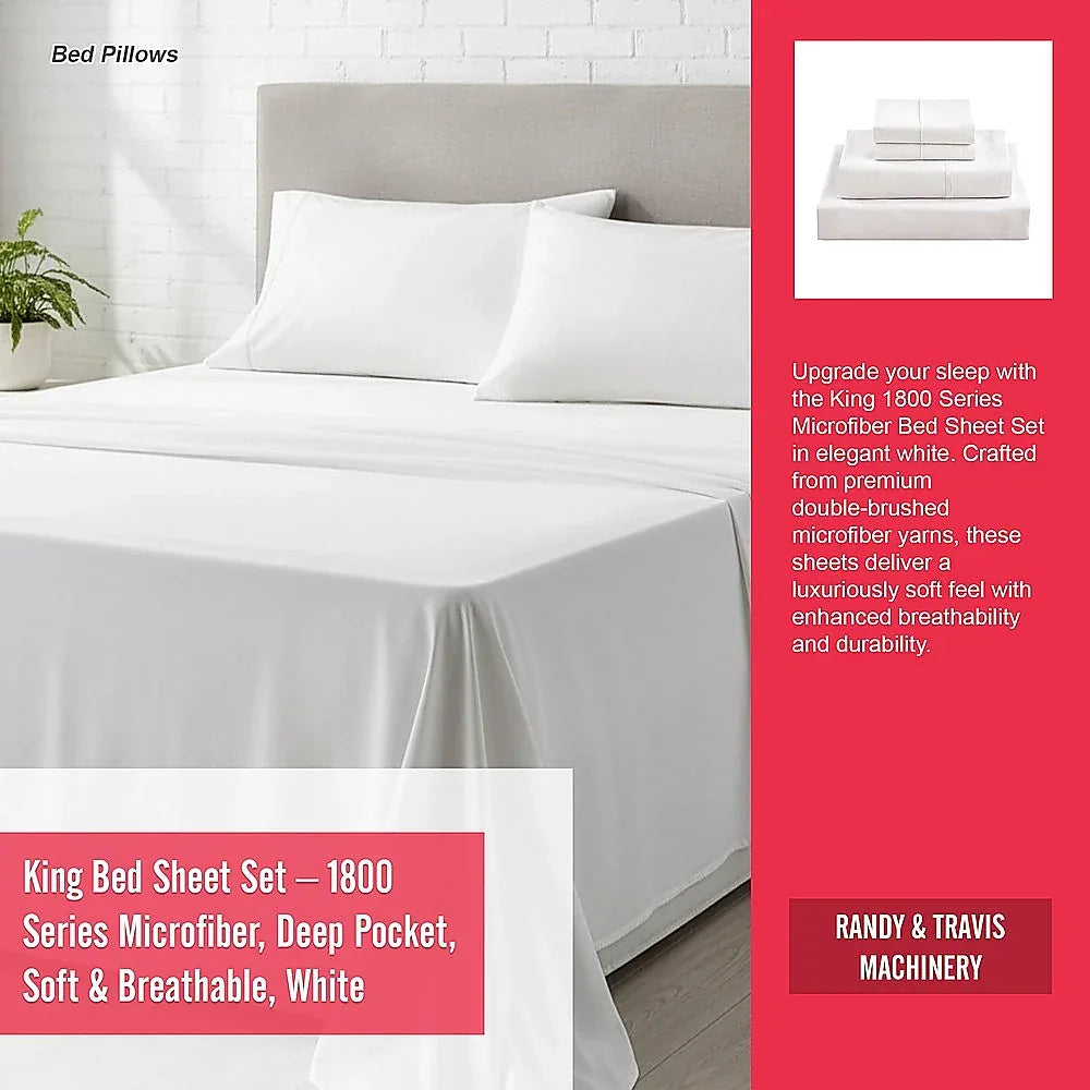 King Bed Sheet Set – 1800 Series Microfiber, Deep Pocket, Soft & Breathable, White - Mekamart Australia