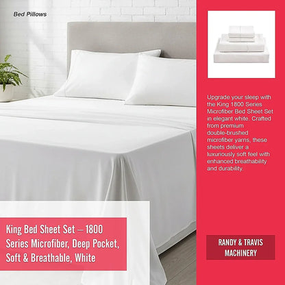 King Bed Sheet Set – 1800 Series Microfiber, Deep Pocket, Soft & Breathable, White - Mekamart Australia