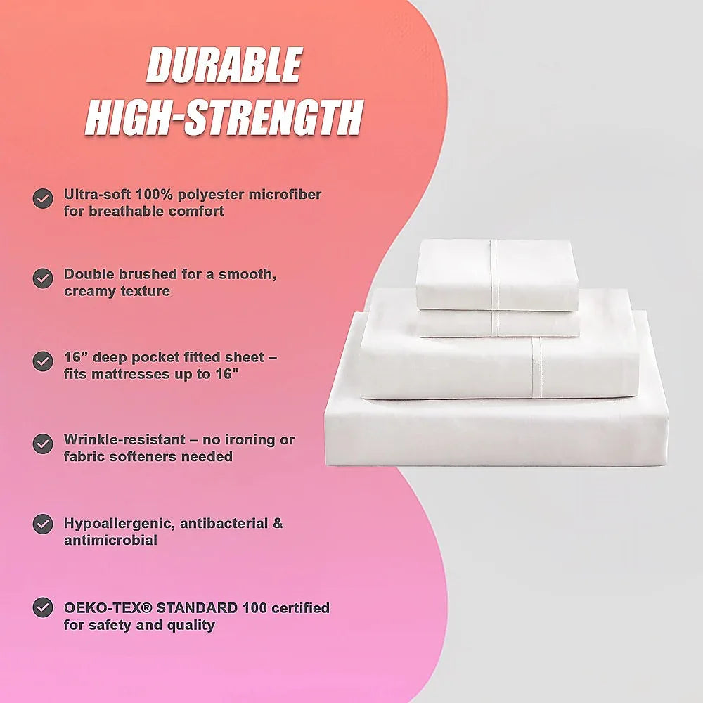 King Bed Sheet Set – 1800 Series Microfiber, Deep Pocket, Soft & Breathable, White - Mekamart Australia