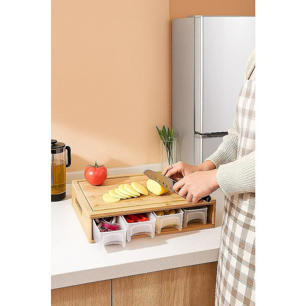 Bamboo Cutting Board Set with Graters & Containers – Food Prep Station - Mekamart Australia