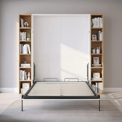 Double Wall Bed in White Gloss – Space Saving Murphy Bed Kit with Black Door Handle - Mekamart Australia