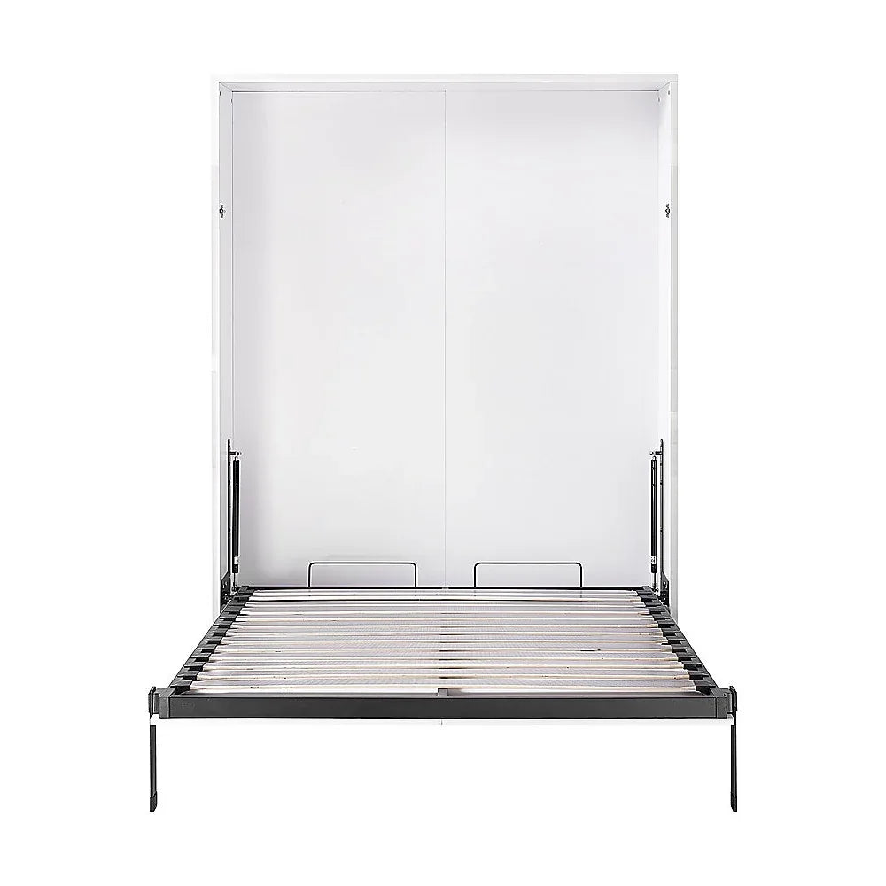 Double Wall Bed in White Gloss – Space Saving Murphy Bed Kit with Gold Door Handle - Mekamart Australia
