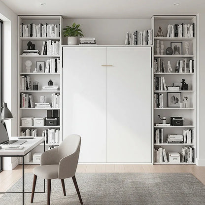 Double Wall Bed in White Gloss – Space Saving Murphy Bed Kit with Gold Door Handle - Mekamart Australia