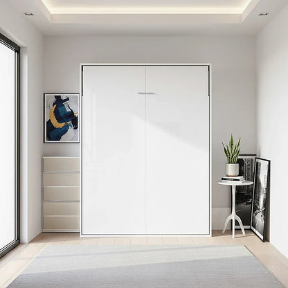 Double Wall Bed in White Gloss – Space Saving Murphy Bed Kit with Gold Door Handle - Mekamart Australia