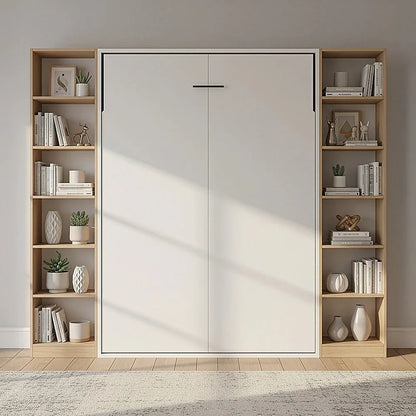 Double Wall Bed in White – Space Saving Murphy Bed Kit with Black Door Handle - Mekamart Australia