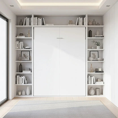Queen Wall Bed in White Gloss – Space Saving Murphy Bed Kit with Silver Door Handle - Mekamart Australia