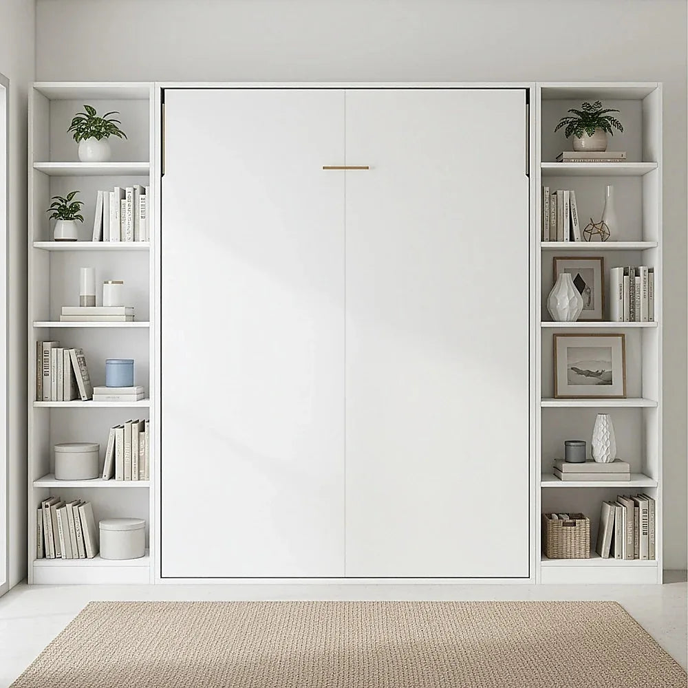 Queen Wall Bed in White – Space Saving Murphy Bed Kit with Black Door Handle - Mekamart Australia