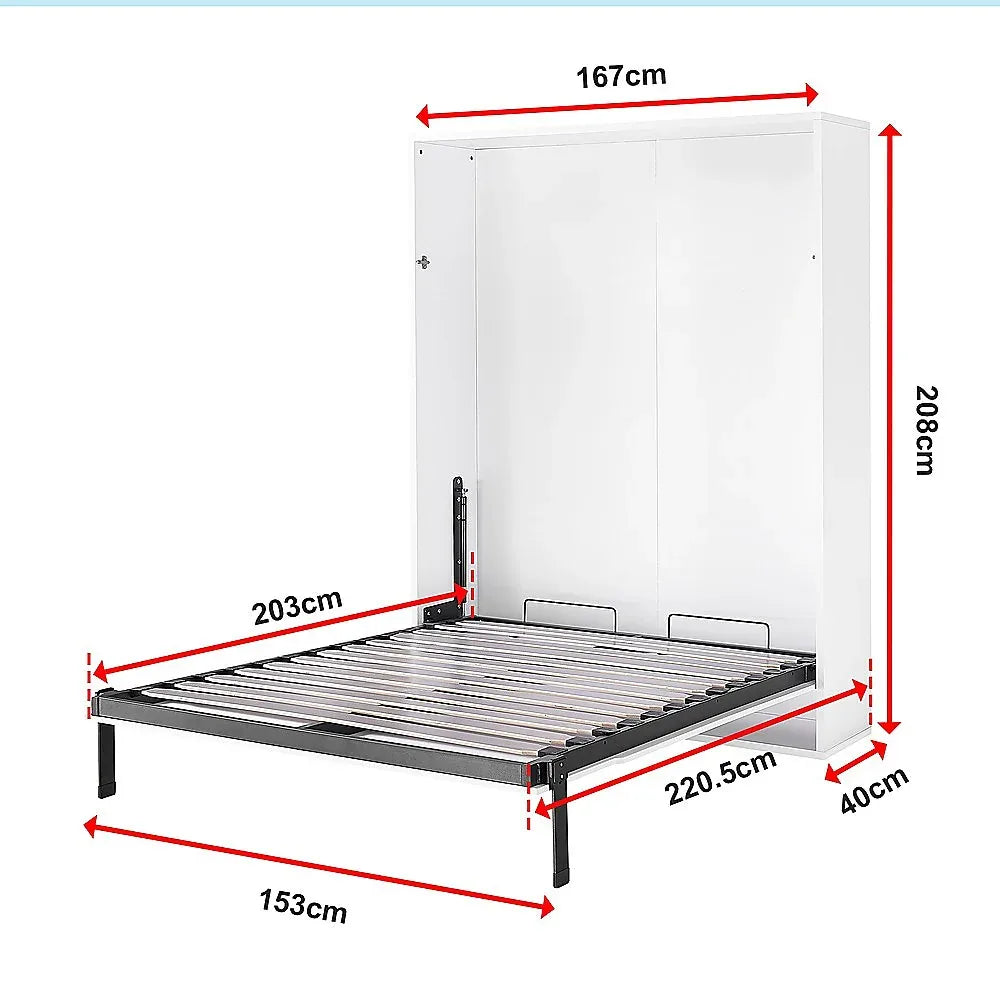 Queen Wall Bed in White – Space Saving Murphy Bed Kit with Black Door Handle - Mekamart Australia