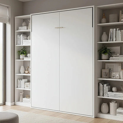 Queen Wall Bed in White – Space Saving Murphy Bed Kit with Gold Door Handle - Mekamart Australia