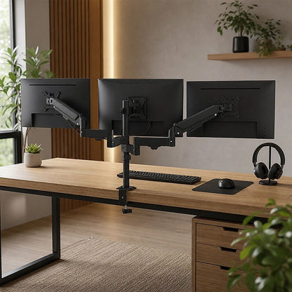 Triple Monitor Mount Stand – Desk Clamp with 3 Adjustable Arms for Multi-Screen Setup