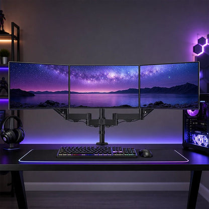 Triple Monitor Mount Stand – Desk Clamp with 3 Adjustable Arms for Multi-Screen Setup