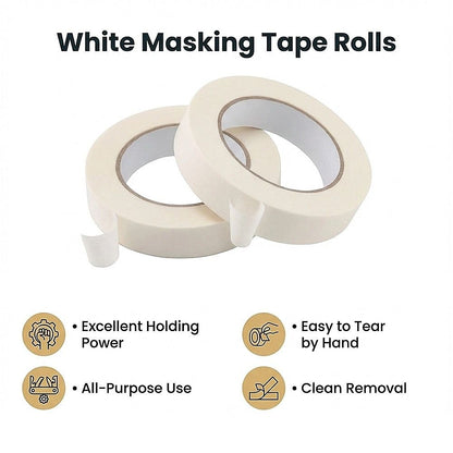72 x White Masking Tape Rolls – 24mm x 50m Painters Adhesive Tape for Painting