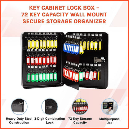 Key Cabinet Lock Box – 72 Key Capacity Wall Mount Secure Storage Organizer