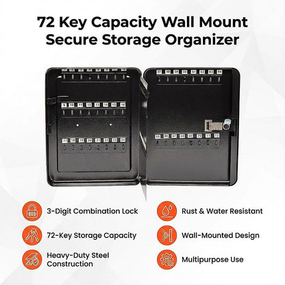 Key Cabinet Lock Box – 72 Key Capacity Wall Mount Secure Storage Organizer