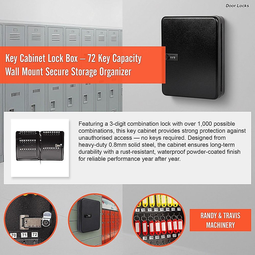 Key Cabinet Lock Box – 72 Key Capacity Wall Mount Secure Storage Organizer