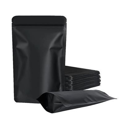 Black Stand Up Pouches 100 Pack 12x20cm Resealable Zip Lock Food Storage Bags with Aluminized PET Barrier