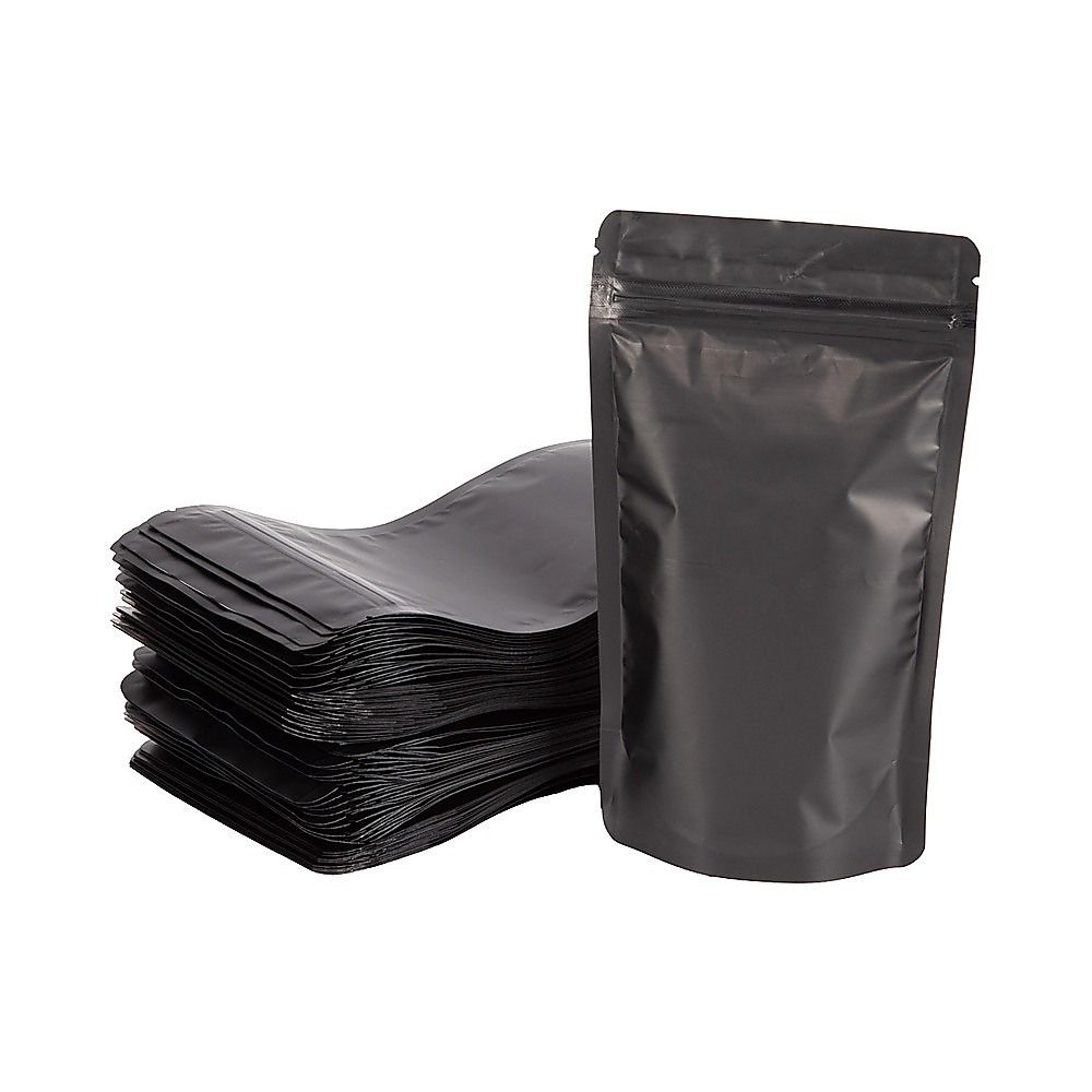 Black Stand Up Pouches 100 Pack 12x20cm Resealable Zip Lock Food Storage Bags with Aluminized PET Barrier