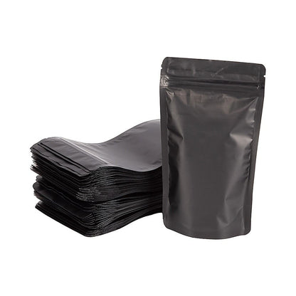 Black Stand Up Pouches 100 Pack 12x20cm Resealable Zip Lock Food Storage Bags with Aluminized PET Barrier