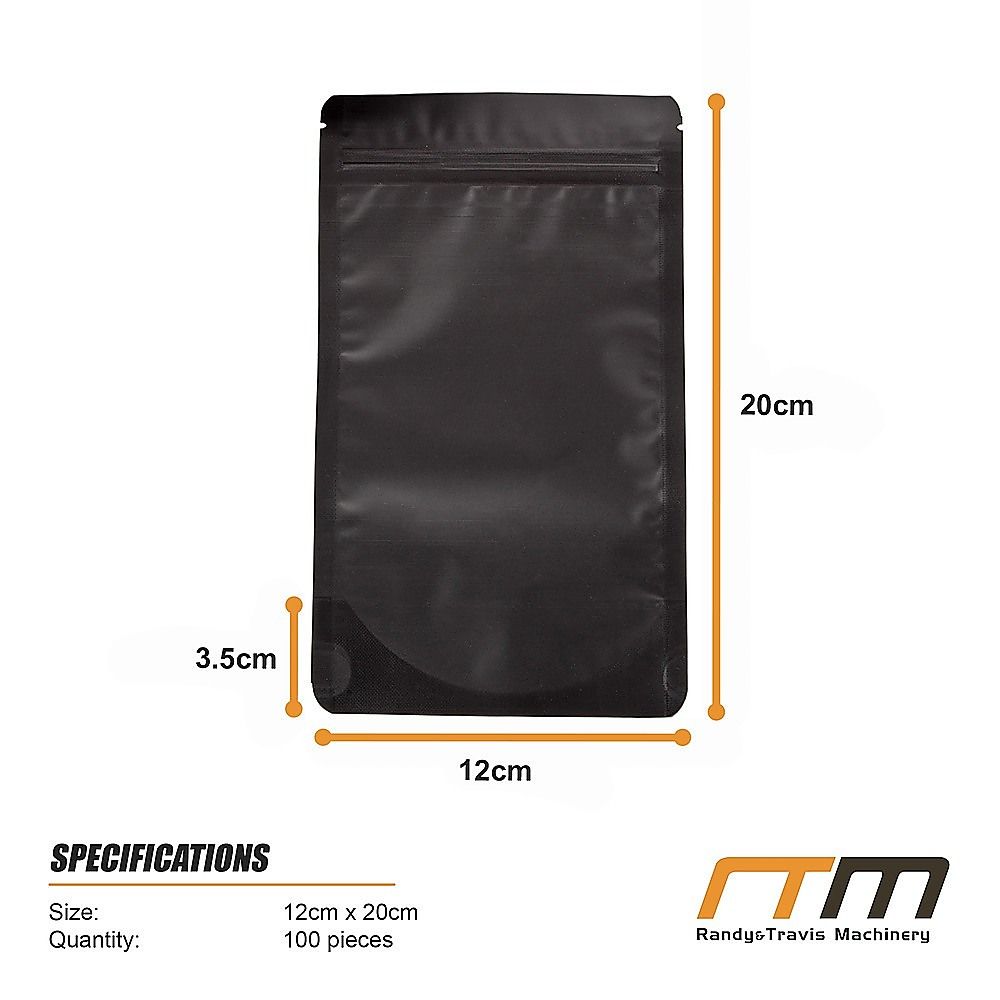 Black Stand Up Pouches 100 Pack 12x20cm Resealable Zip Lock Food Storage Bags with Aluminized PET Barrier