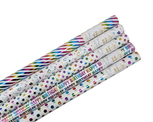 bulk 50 Holographic Foiled Everyday Gift Wrap Assort 200cm
