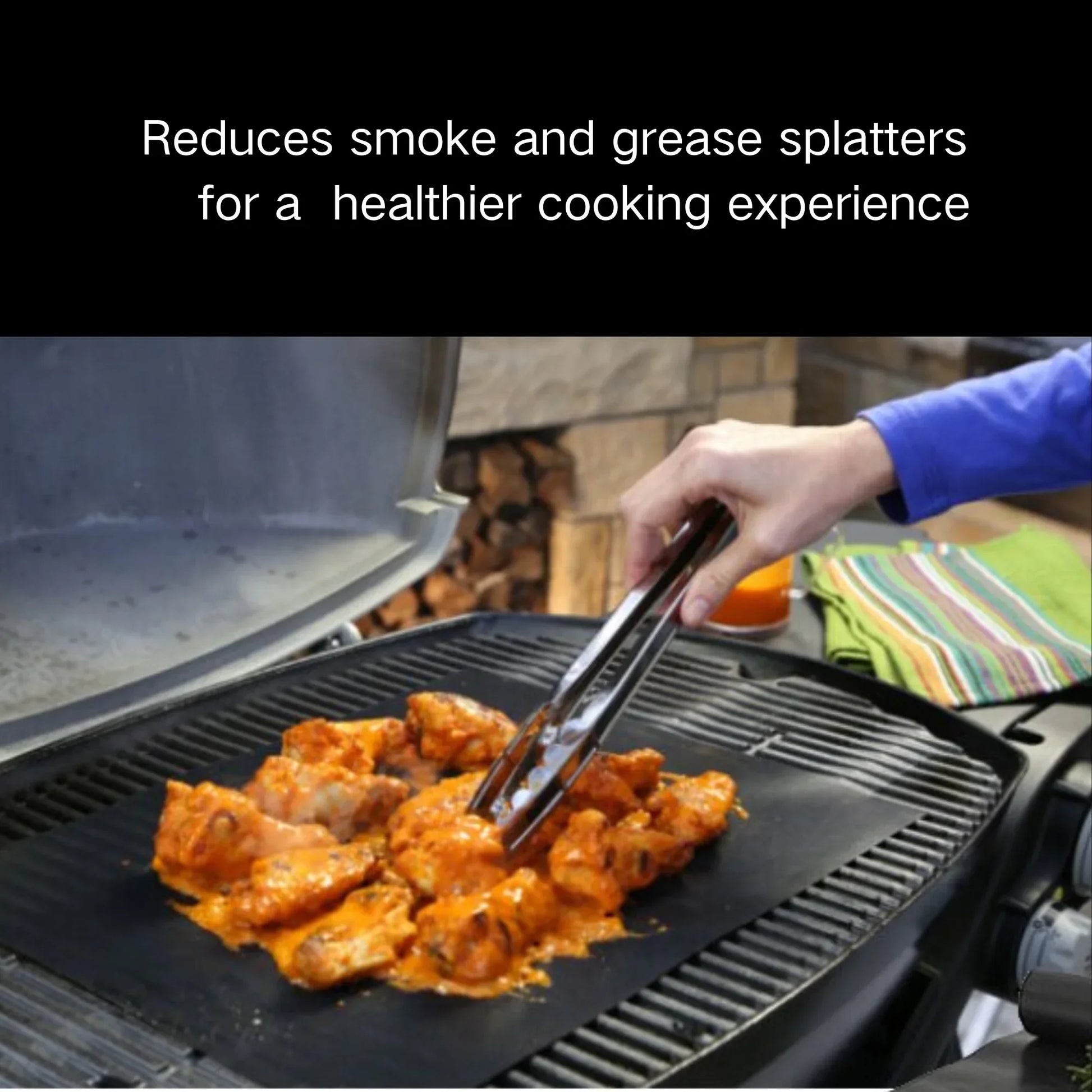 ASMOKE Premium Copper & Black BBQ Grill Mats (2-Pack) - Non-Stick PTFE Coating, Cooking Mats| Reusable and Easy to Clean - Mekamart Australia