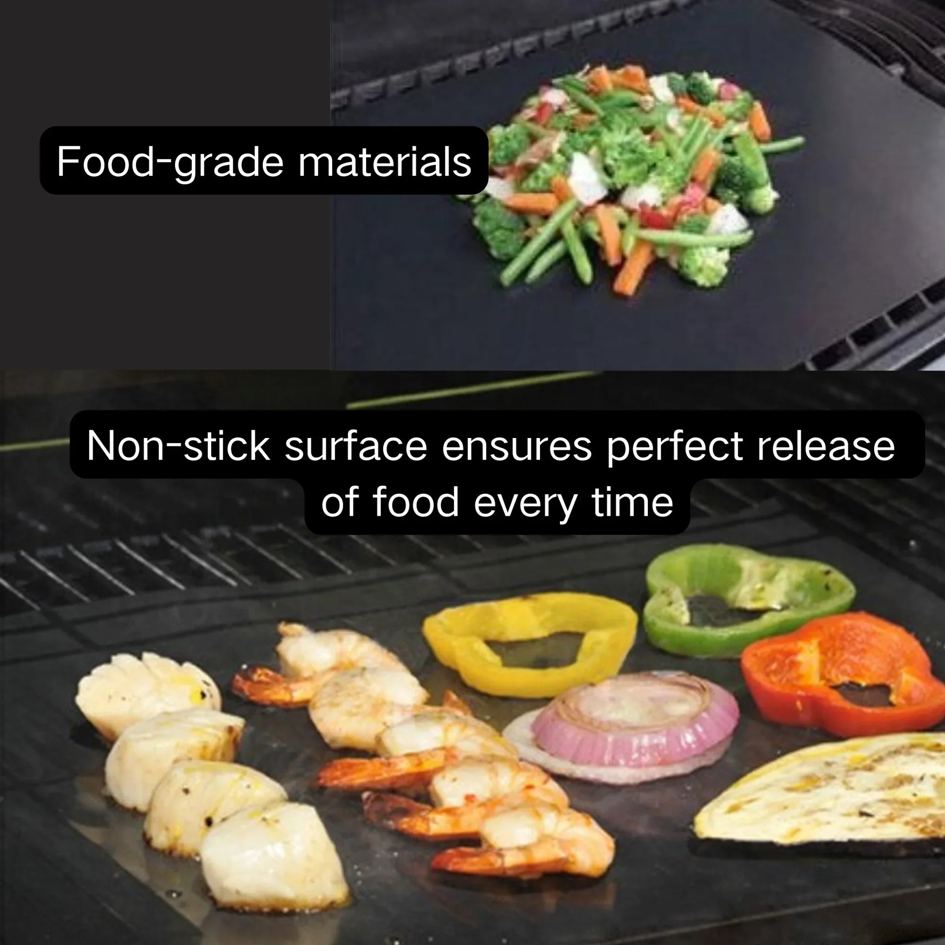ASMOKE Premium Copper & Black BBQ Grill Mats (2-Pack) - Non-Stick PTFE Coating, Cooking Mats| Reusable and Easy to Clean - Mekamart Australia