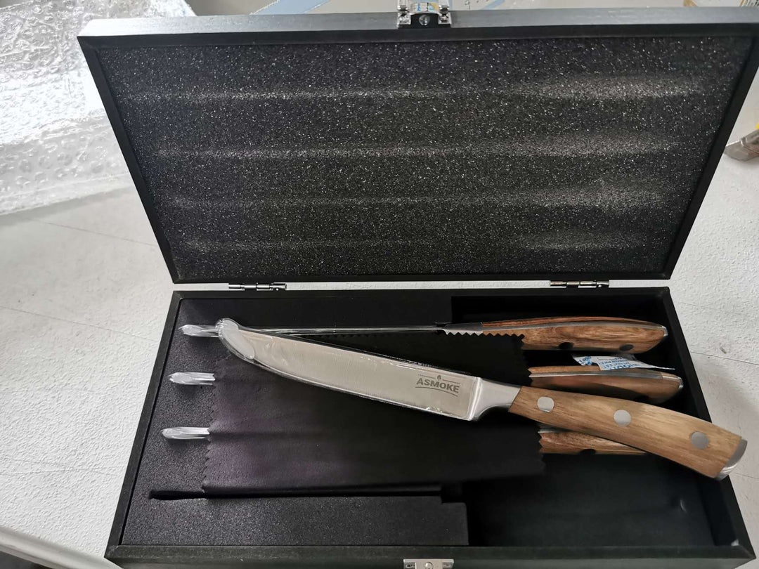ASMOKE STEAK KNIFE SET OF 4,PAKKAWOOD HANDLE