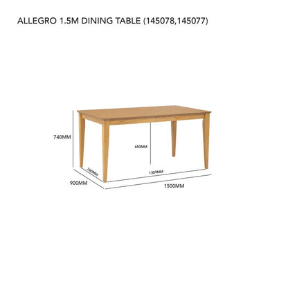 Allergo Dining Table 150cm Timber Dining Table - Natural - Mekamart Australia