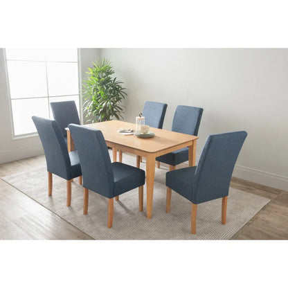 Mesi Dining Chair x2 - Natural Colour Legs Blue Colour Challis Fabric Upholstery - Mekamart Australia