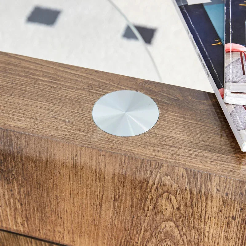 'MINORI' Double Layer Clear Tempered Glass Dark Wood Grain Coffee Table - Mekamart Australia