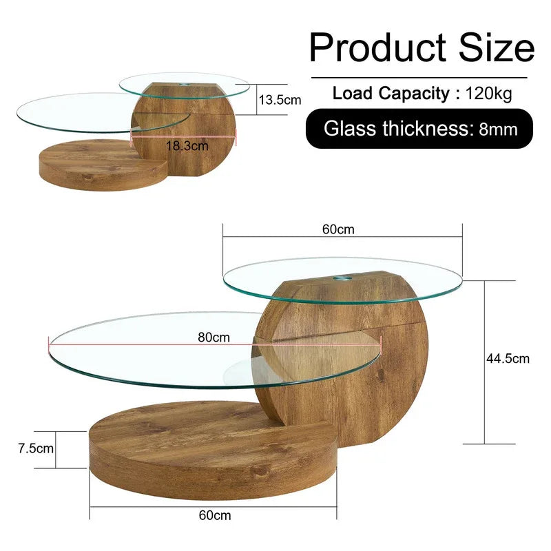 'MINORI' Double Layer Clear Tempered Glass Dark Wood Grain Coffee Table - Mekamart Australia