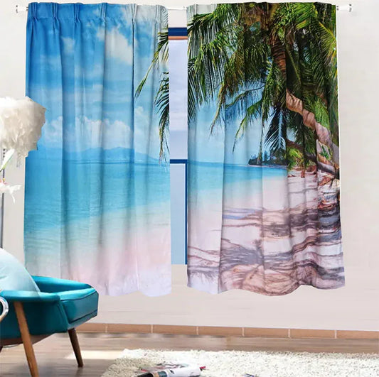 Sea View 3D Printing Blockout Curtains 2x127x160cm PINCH PLEAT Fabric Seascape - Mekamart Australia