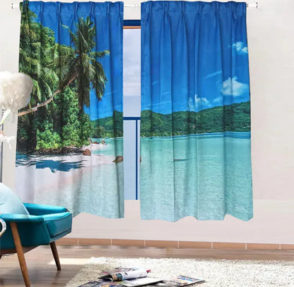Sea View 3D Printing Blockout Curtains 2x127x160cm PINCH PLEAT Fabric Seascape - Mekamart Australia