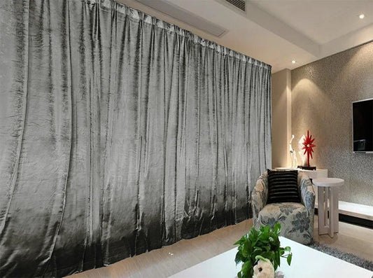 Large Thick Velvet Curtains Warp Knitted Velvet 540x270cm+Hooks Pinch Pleat Grey - Mekamart Australia