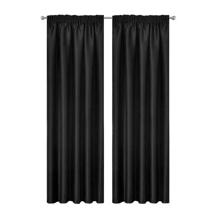 Blockout Curtains 2pcs 137x160cm PINCH PLEAT Blackout High Level Fabric Black - Mekamart Australia