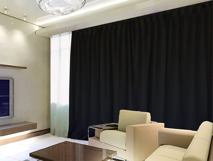Blockout Curtains 540x230cm PINCH PLEAT Blackout High Level Fabric Black w/Hook - Mekamart Australia
