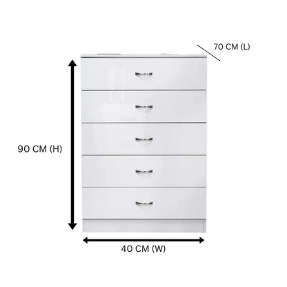 NNECN 5 Layer White Drawer Chest Storage with Bedside Table - Mekamart Australia