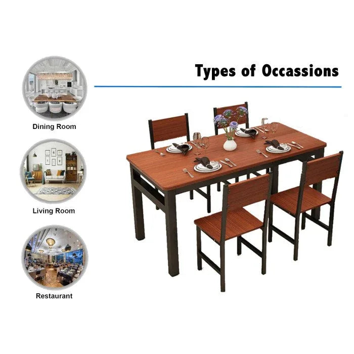 NNECN Wood & Steel Dining Set (Oak & Black) - Mekamart Australia