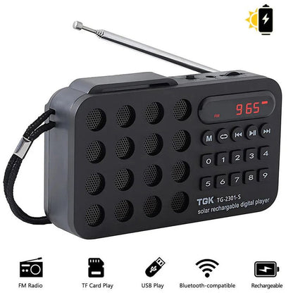 Portable Solar FM Radio Bluetooth Speaker Black